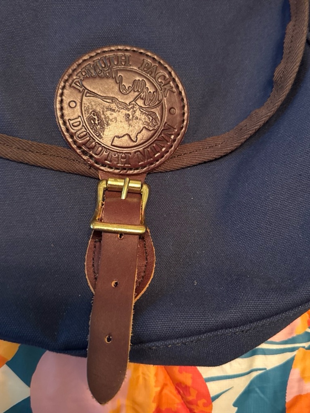 Navy Canvas Crossbody Bag with Brown Leather Trim